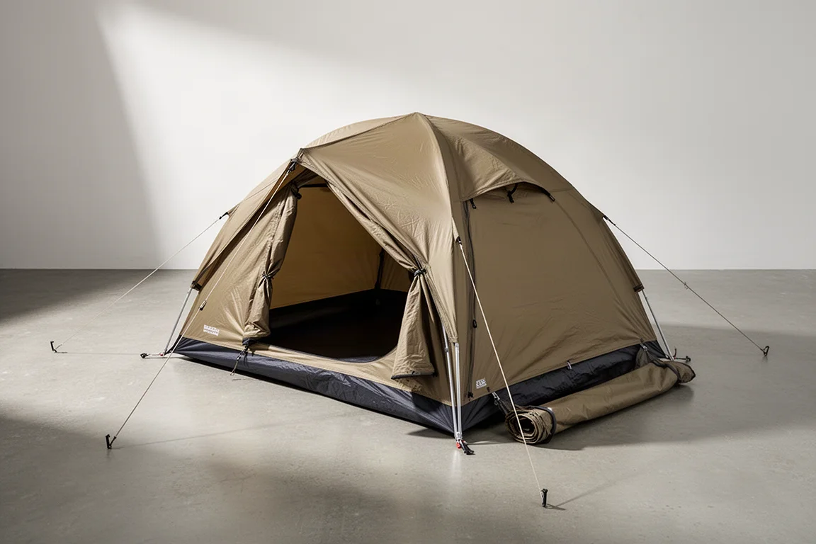 Khaki Naturehike Mongar 2 Ultralight backpacking tent pitched on a neutral studio backdrop