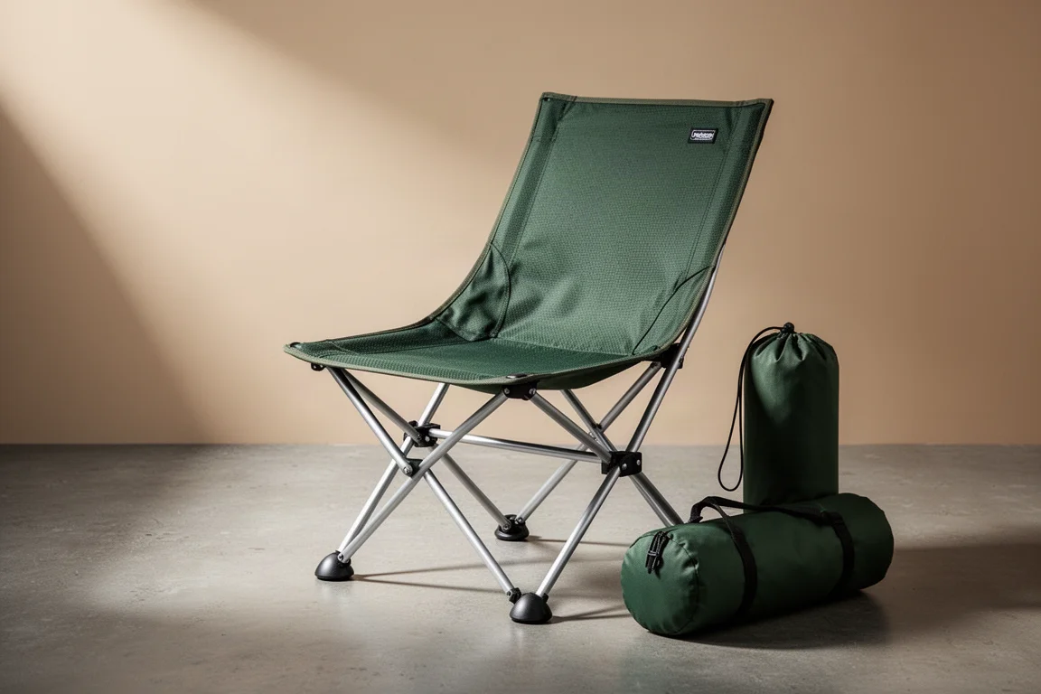 Green Naturehike Y08 ultralight camping chair with storage bag on concrete surface