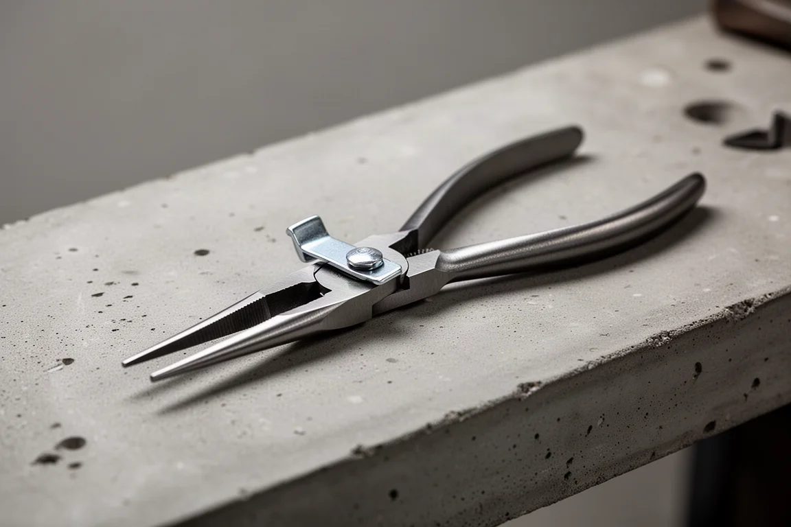 Alicates Knipex con pestillo parcialmente abiertos sobre un banco de trabajo