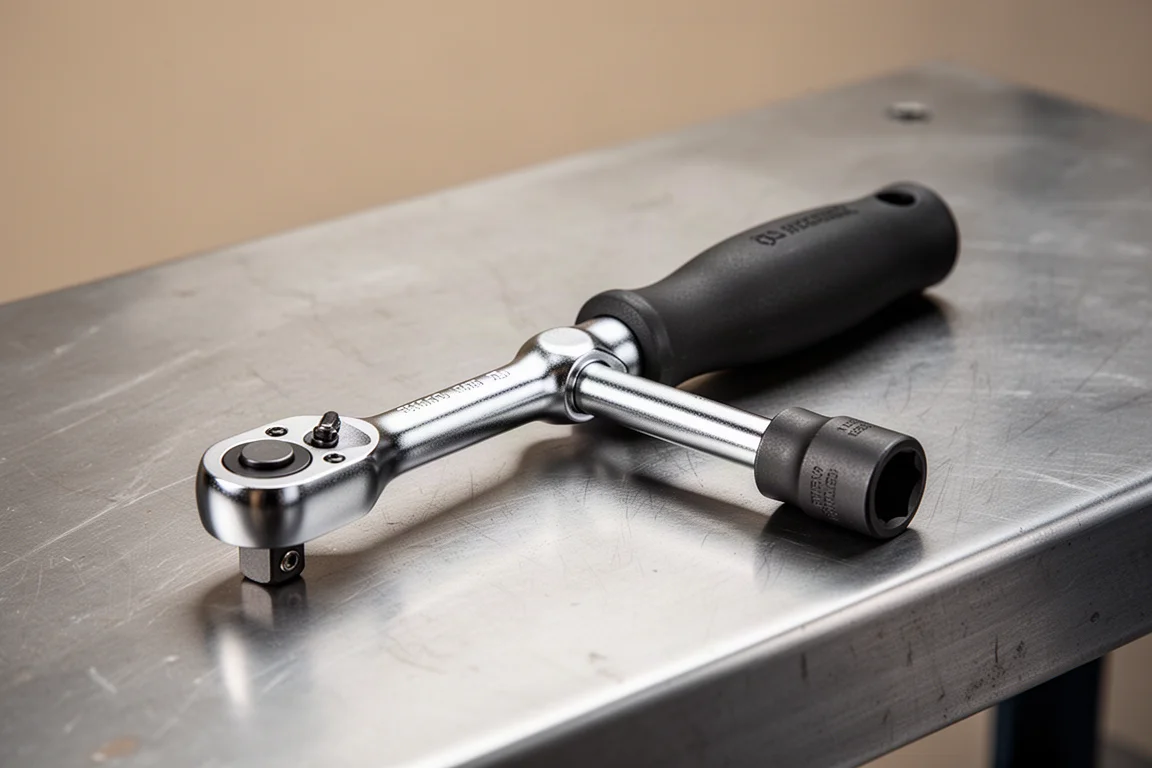 Ratchet de 1/2 inch con recubrimiento para impacto acoplado a una extensión y un vaso