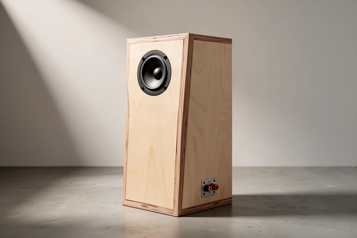 Tall Baltic birch DIY loudspeaker cabinet with a single full-range driver on the baffle