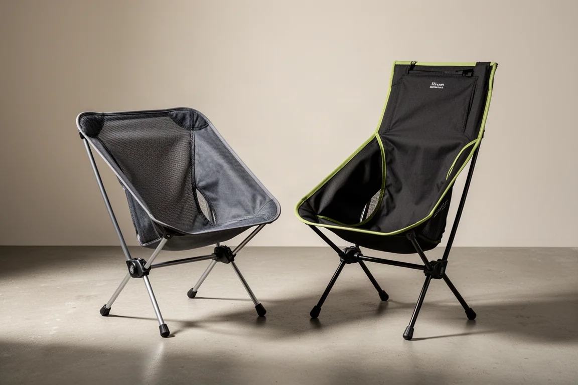 コンクリートの上に並べて置かれた2脚の ultralight バックパッキングチェア