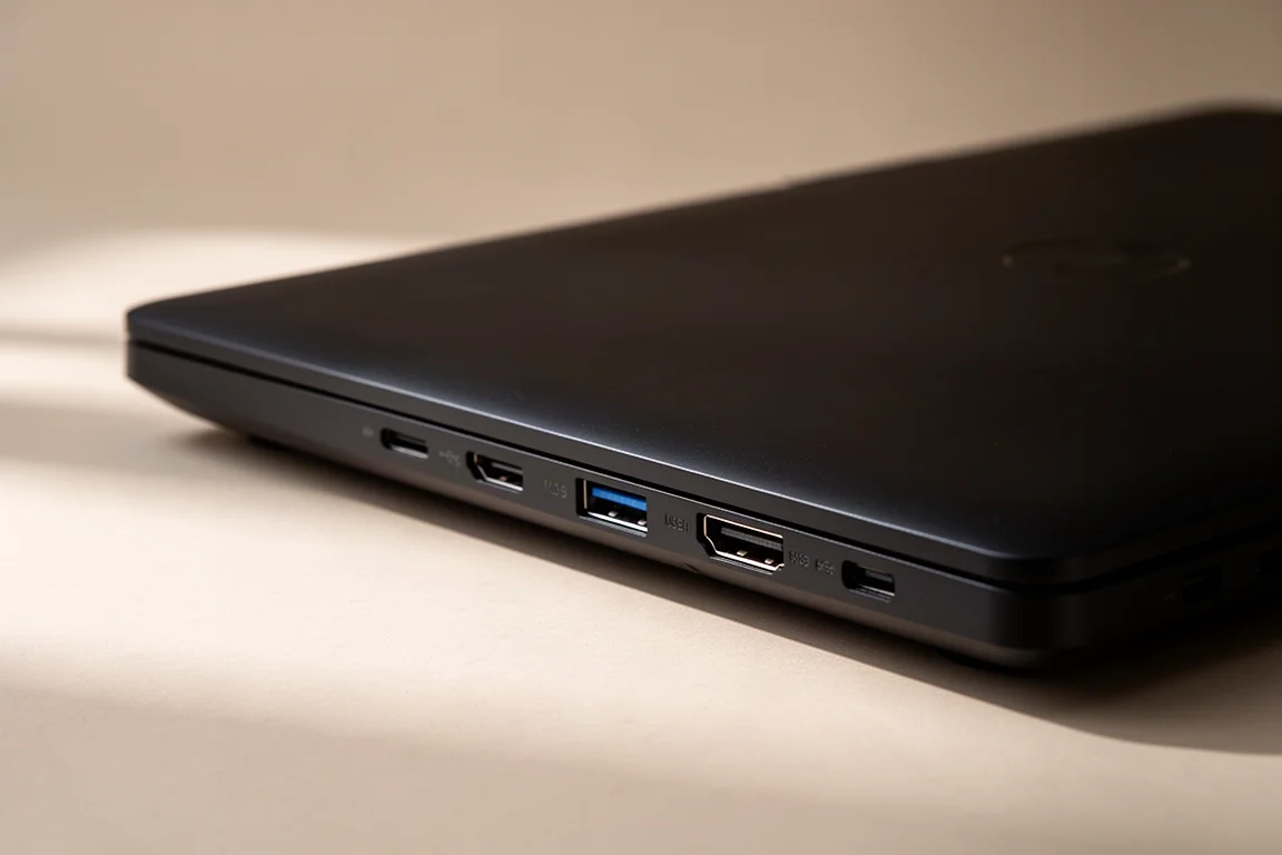 筆電側面連接埠,顯示 USB 與 HDMI 接口