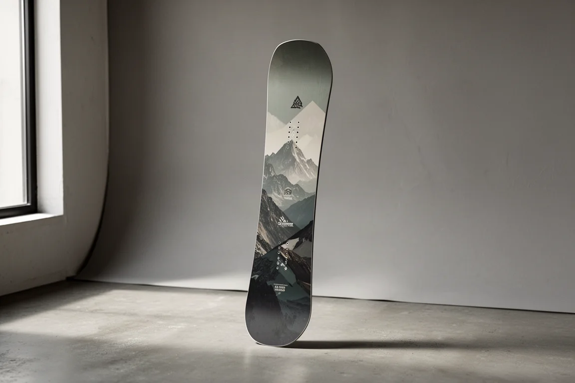Nerd Cryptid all-mountain freestyle snowboard standing upright on a neutral backdrop