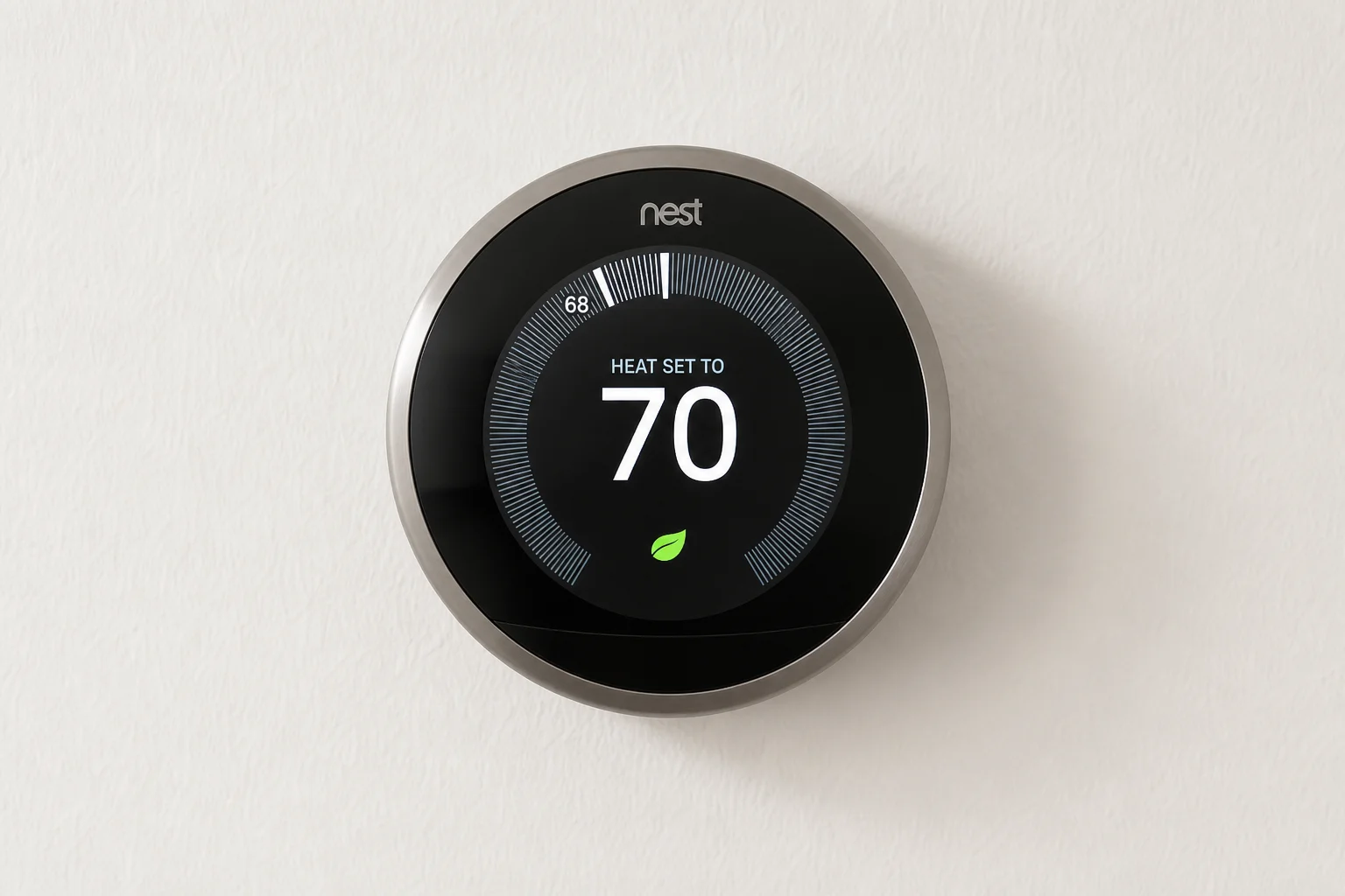 Smart home devices including thermostat, doorbell, lock, bulb, and hub on concrete