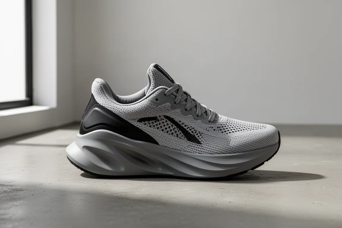 New Balance 1080 v12 running shoe on a concrete surface in soft light