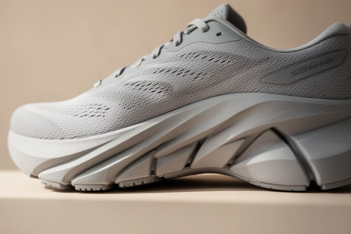 Close-up of a lightweight running shoe midsole highlighting soft foam construction