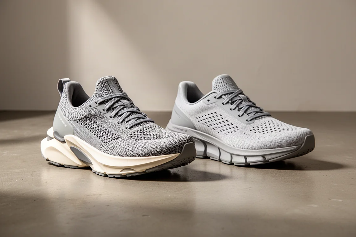 New Balance Fresh Foam 1080 v13 and On Cloudsurfer 7 running shoes side by side on concrete