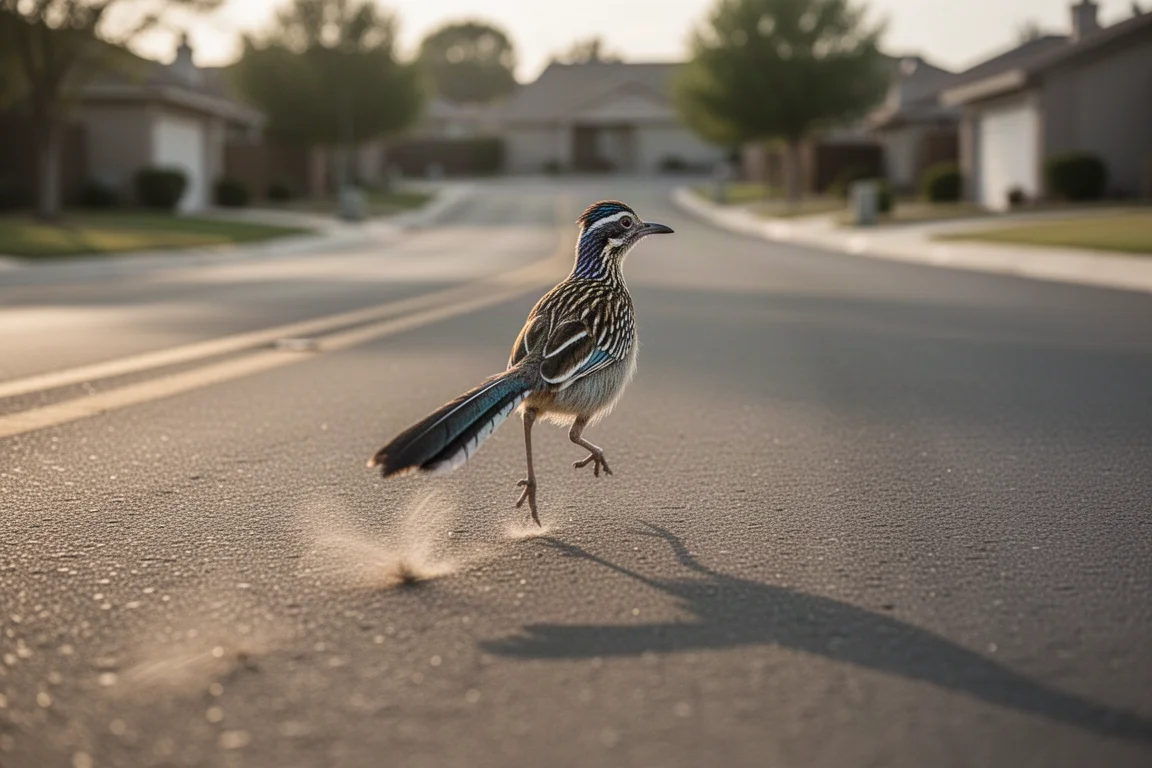 夕暮れの静かな道路でウォームダウンランを行うランナー