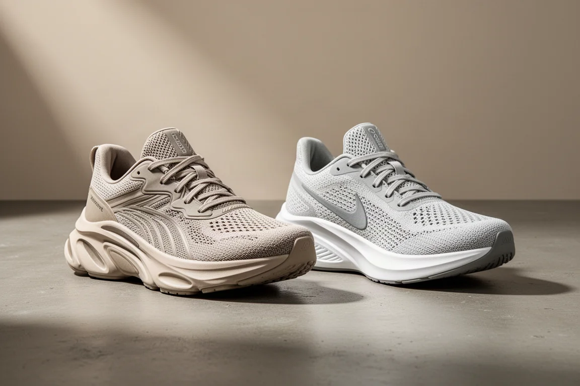 Two New Balance daily trainers side by side on a concrete surface