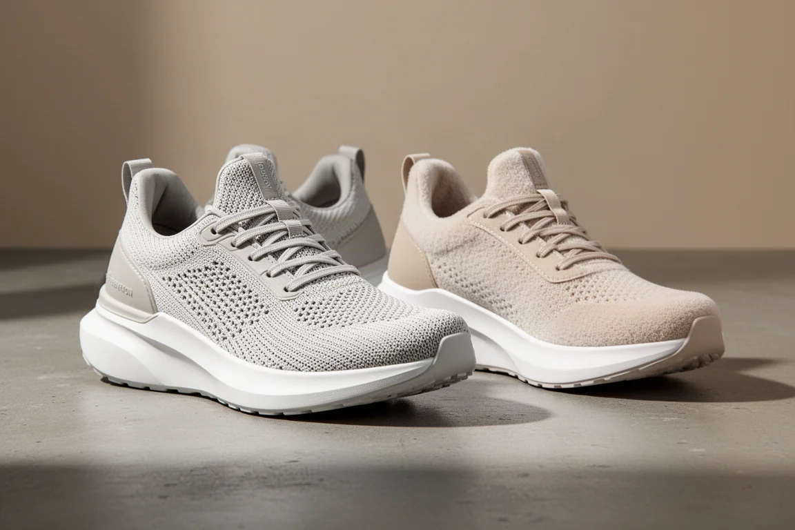 Two New Balance 1080 running shoes side by side on a concrete surface