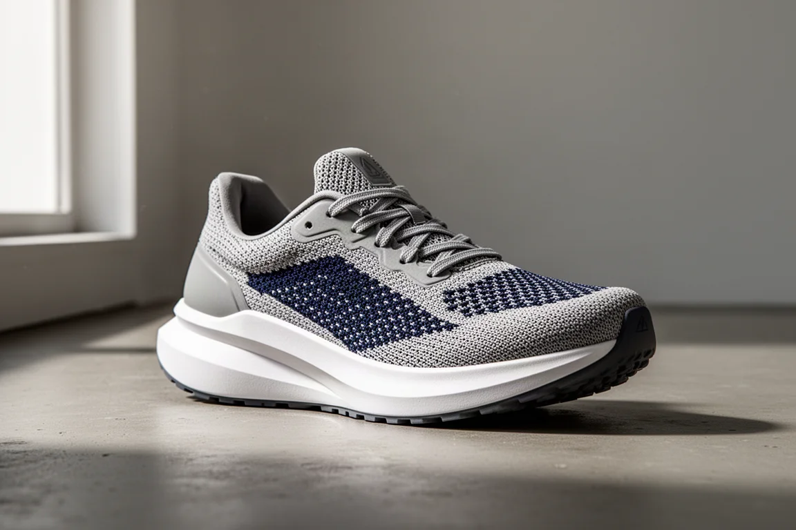 New Balance 1080 V15 running shoe in white and grey on a light concrete surface