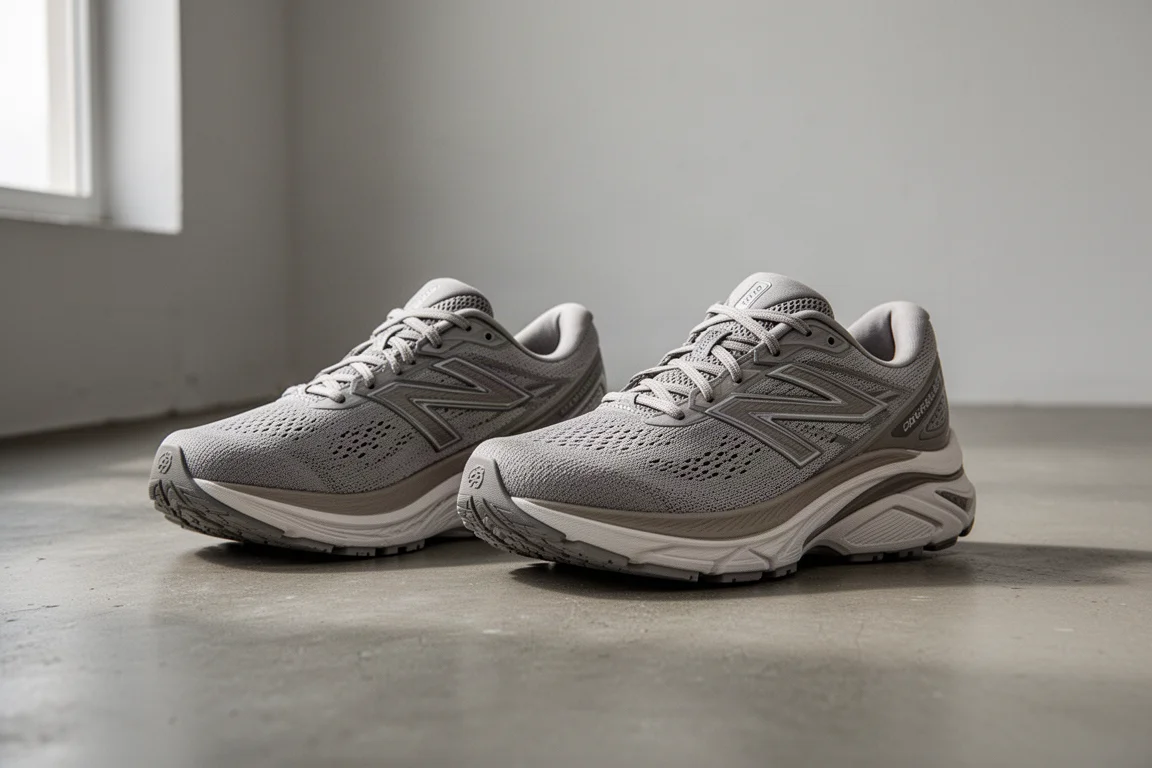 Due scarpe da running affiancate su una superficie da studio per il confronto