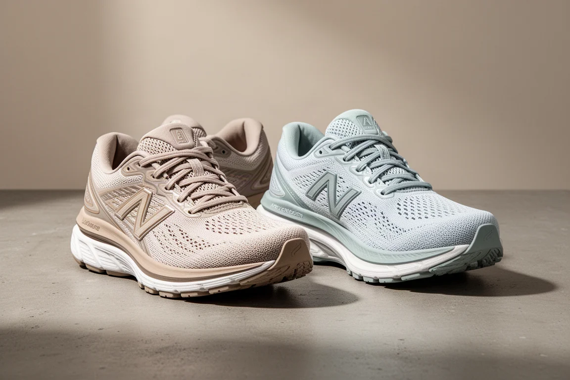 New Balance 1080 V15 and Asics Novablast 5 running shoes side by side on concrete