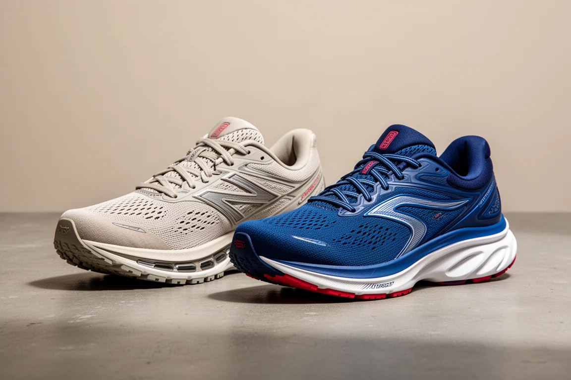 Two New Balance stability running shoes side by side on concrete