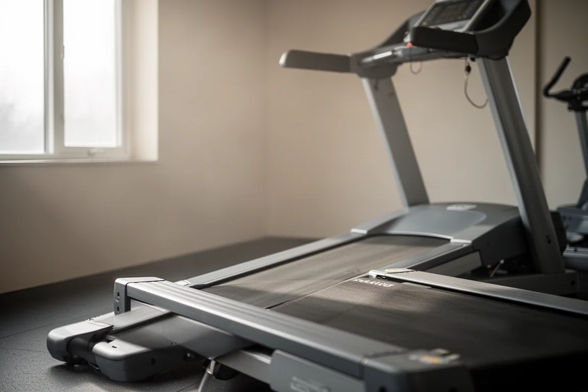 Runner on a treadmill in a quiet gym during an early morning session