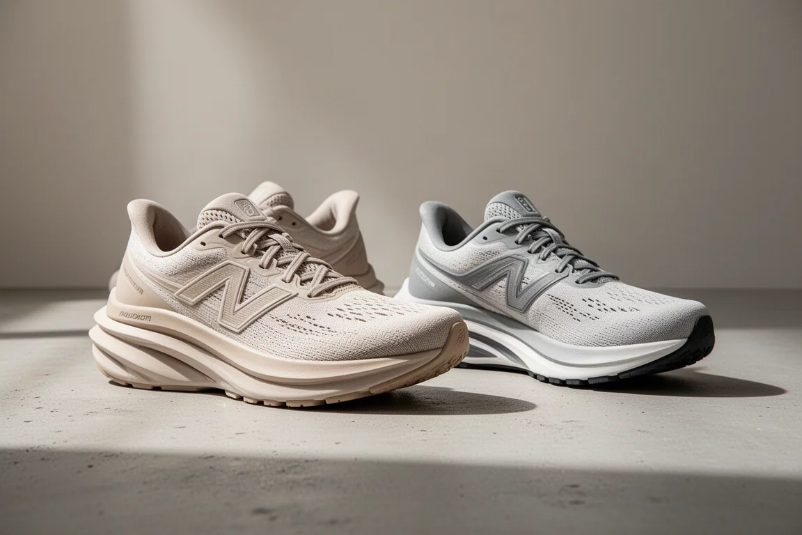 New Balance 880 v15 and 1080 v14 running shoes side by side on concrete