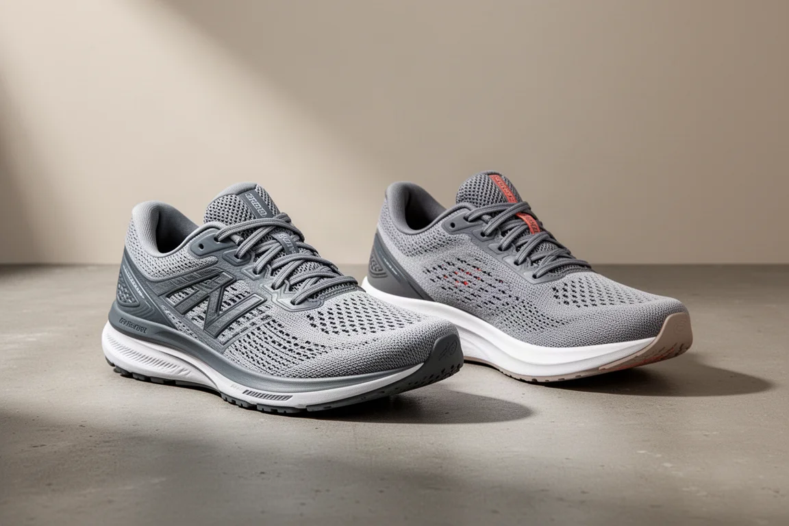 Two daily running trainers side by side on a concrete surface