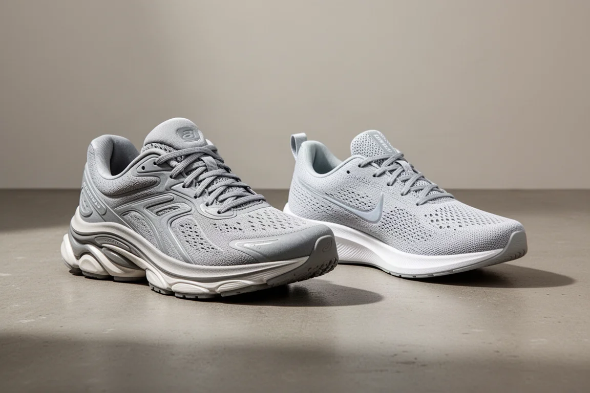 兩款 New Balance 日常訓練鞋並排，一款柔軟厚實，一款輕量