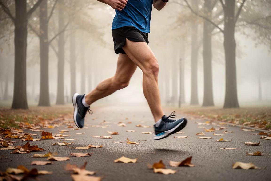 Runner che scorre lungo un vialetto di parola nella luce morbida del mattino