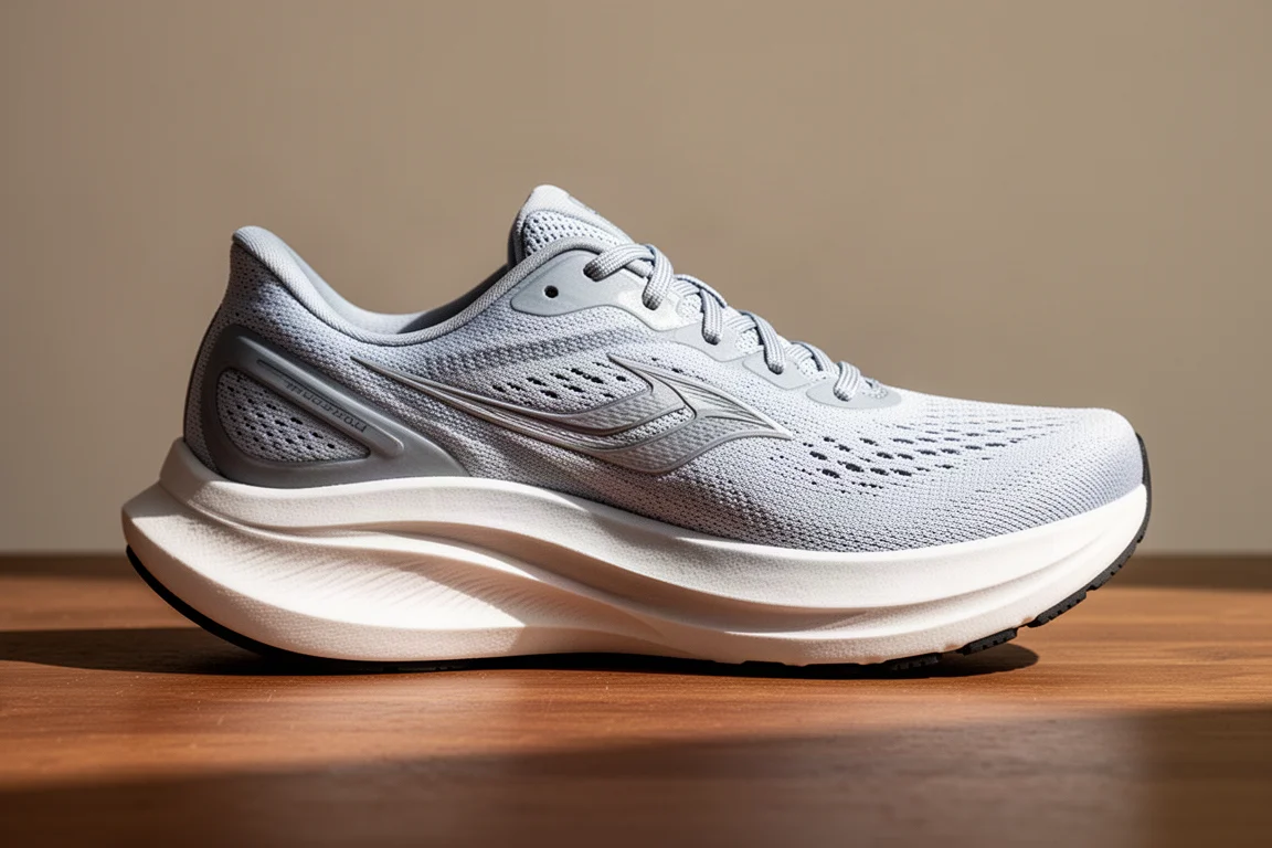 Side profile of a cushioned midsole with a forefoot rocker curve