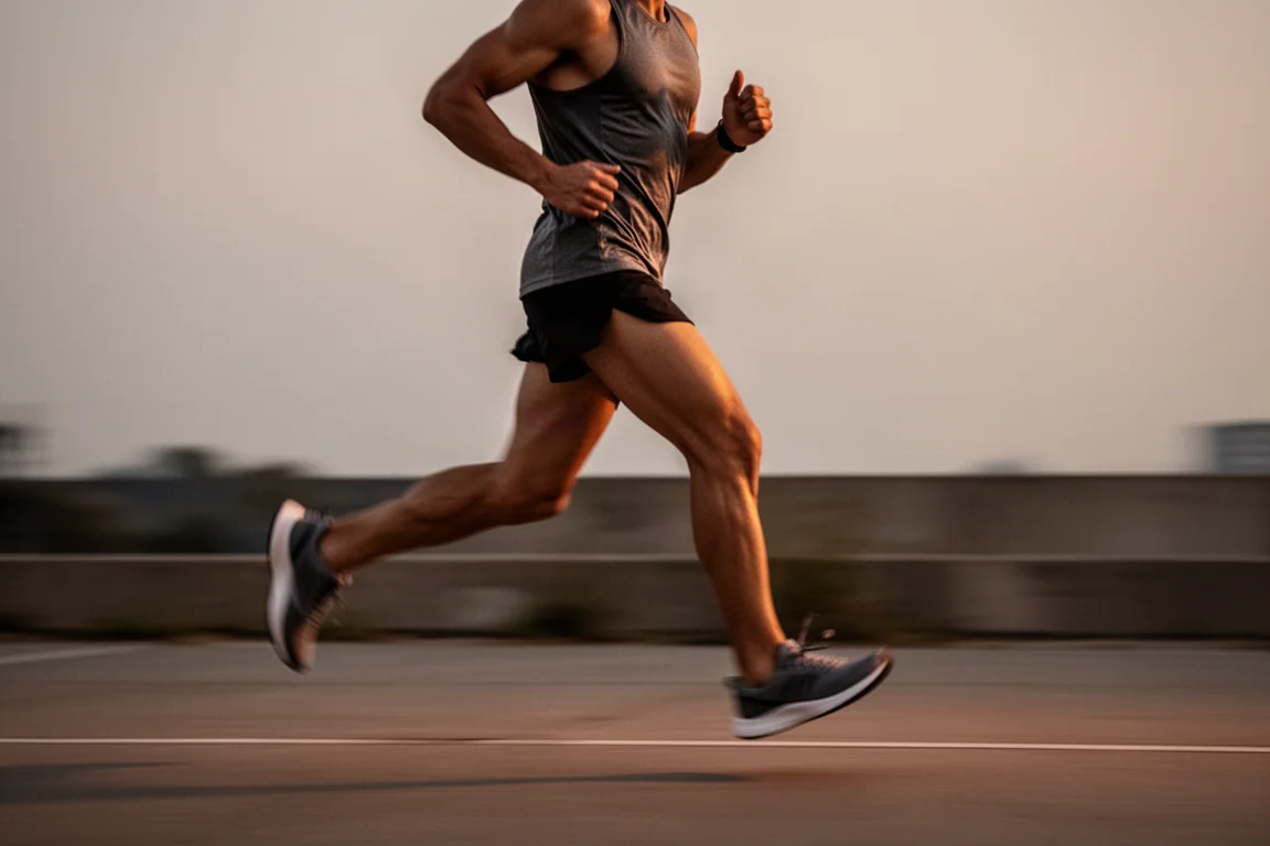Runner jogging on smooth pavement at dusk