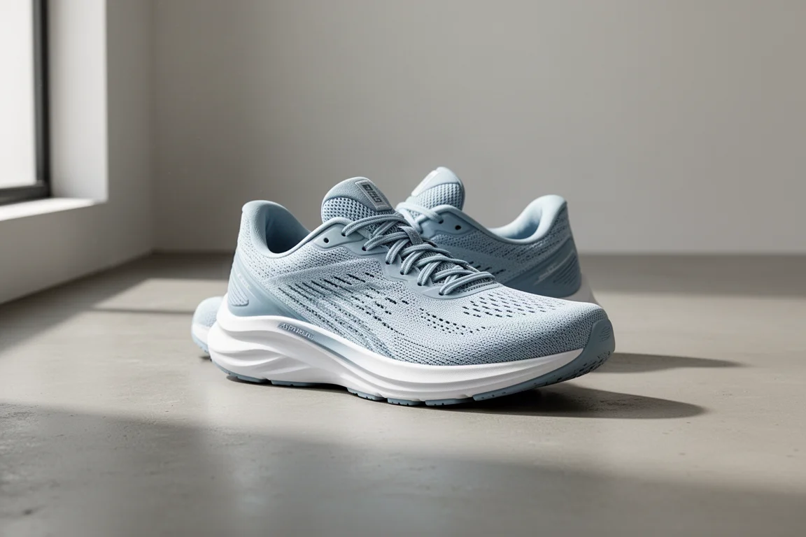 New Balance 1080v13 running shoe in three-quarter view on a grey concrete floor