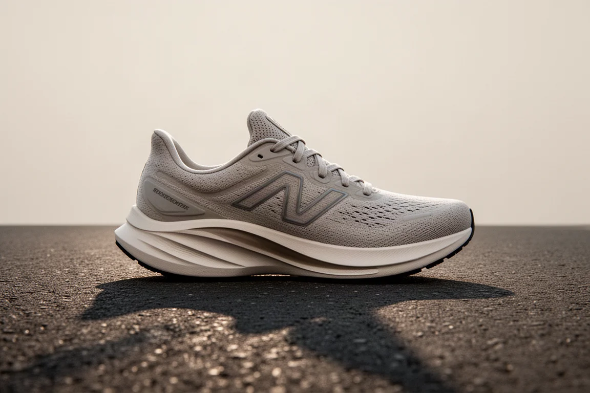 Base larga e stabile di una scarpa da running su strada a contatto con l'asfalto liscio