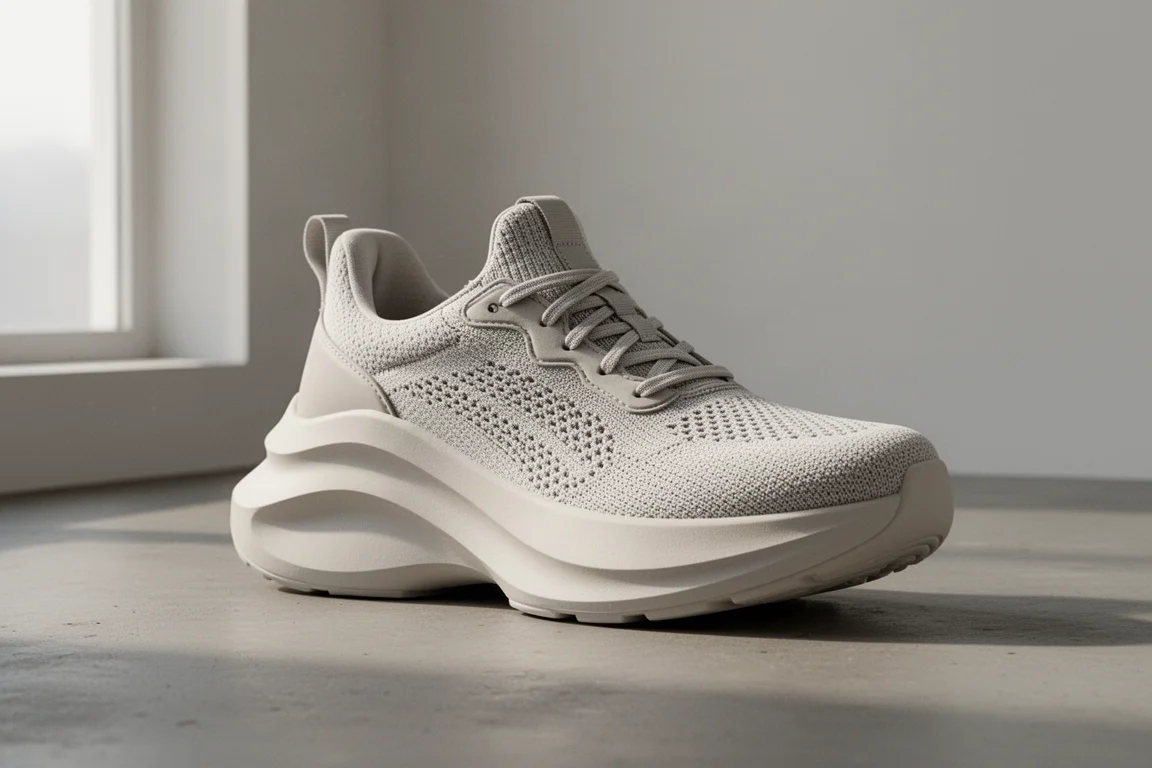 New Balance Fresh Foam More V5 max cushion running shoe on concrete surface