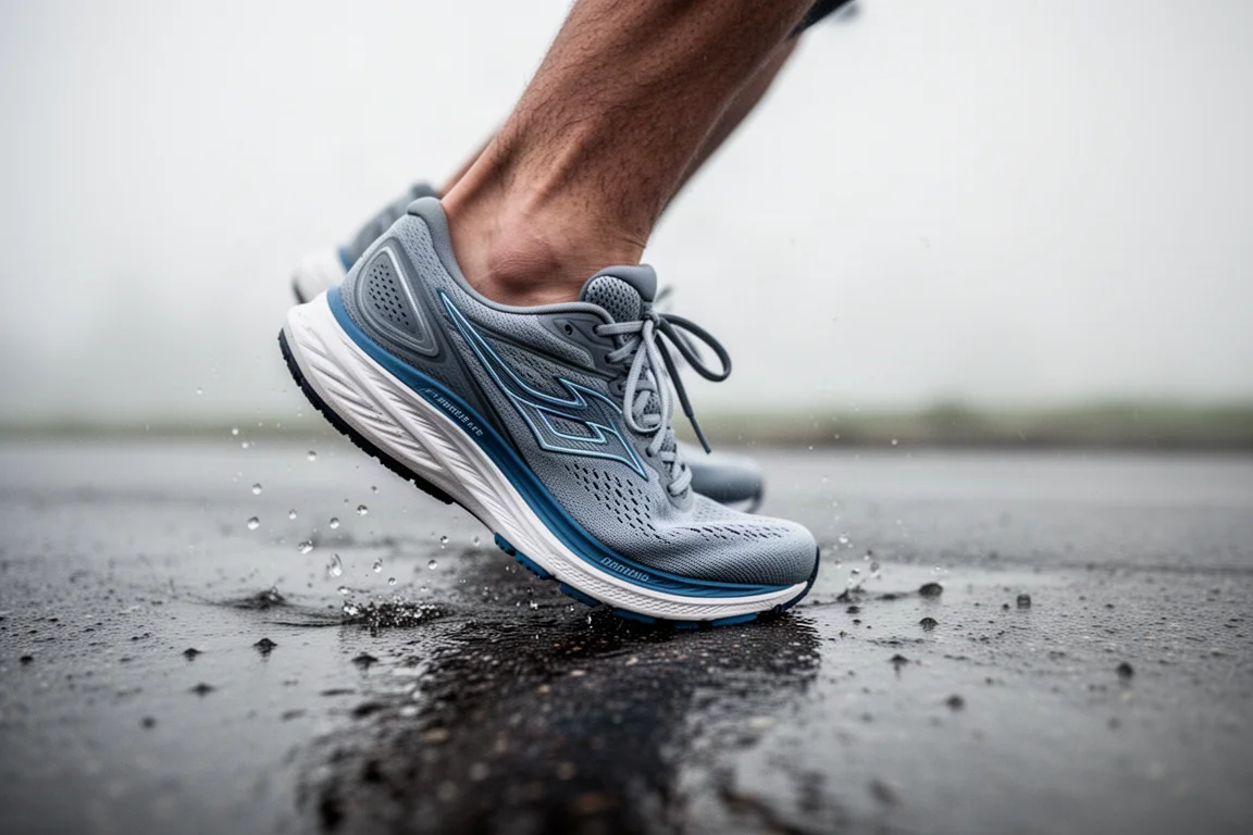 Coureur attachant ses lacets sur une chaussure de running à stabilité avant une sortie sur route