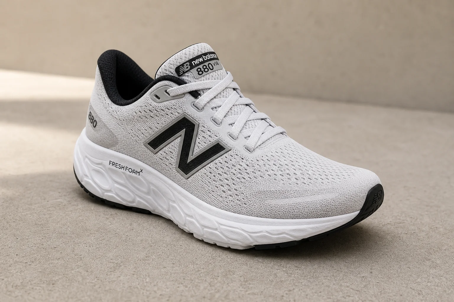 Five women's running shoes arranged in descending staircase pattern on concrete
