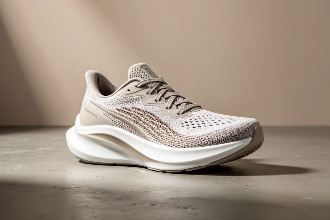 New Balance Fresh Foam X Balos running shoe with thick foam midsole on concrete