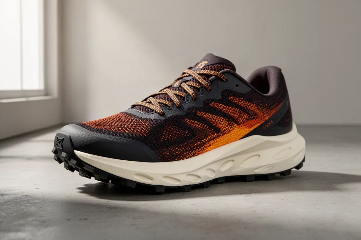 Scarpa da trail running New Balance Fresh Foam X Hierro V8 su una superficie in cemento