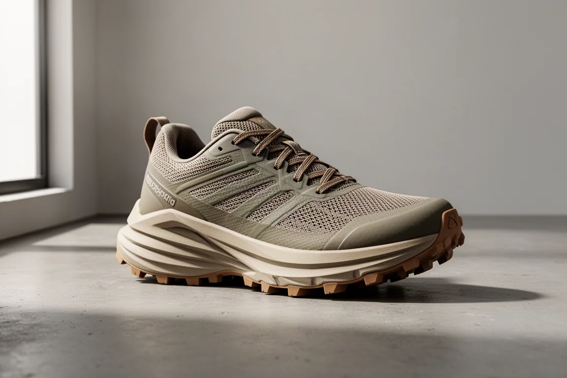 New Balance More Trail v3 trail shoe with deep foam midsole on concrete