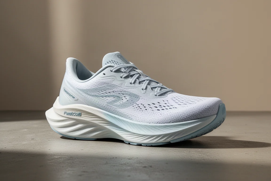 New Balance FuelCell Propel V4 running shoe in three-quarter profile on concrete
