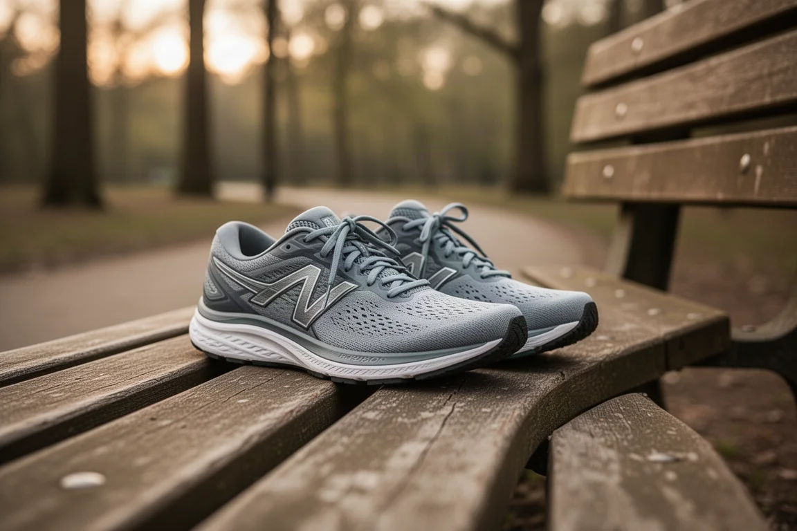 Daily Trainer neben einer Parkbank nach einem lockeren Lauf