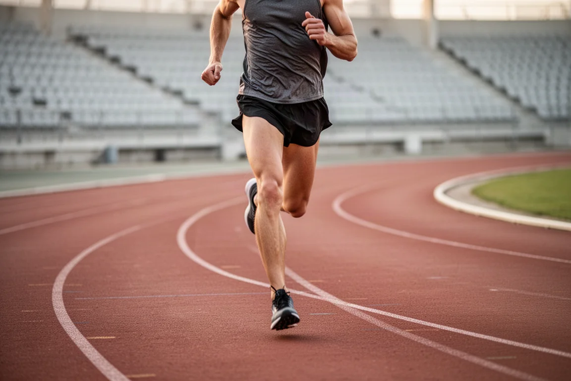 Biegacz kończący trening na otwartym torze lekkoatletycznym