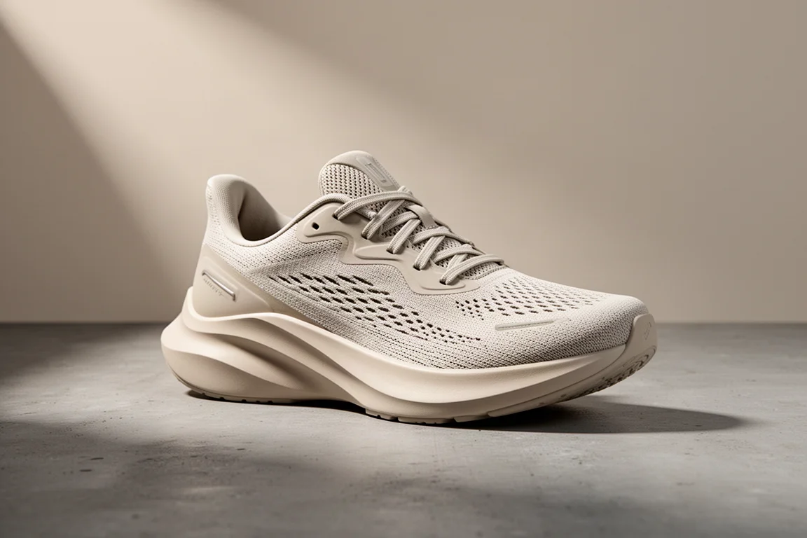 Scarpa da running New Balance FuelCell Rebel V4 su una superficie di cemento neutra