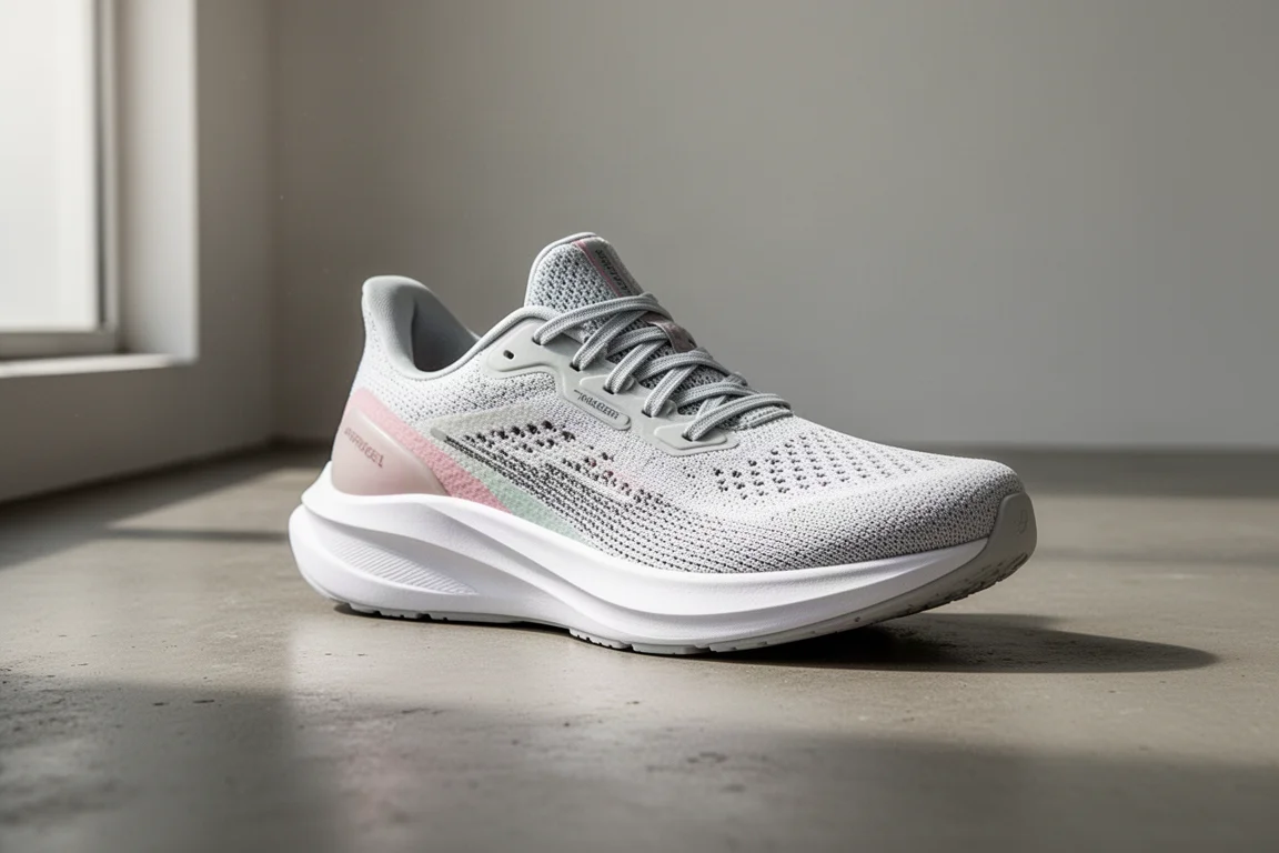 New Balance FuelCell Rebel v5 running shoe at three-quarter angle on concrete