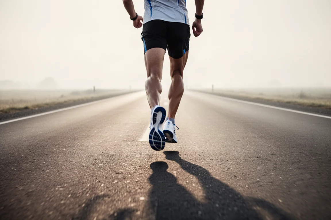 Runner settling into a relaxed long-distance pace on an open road