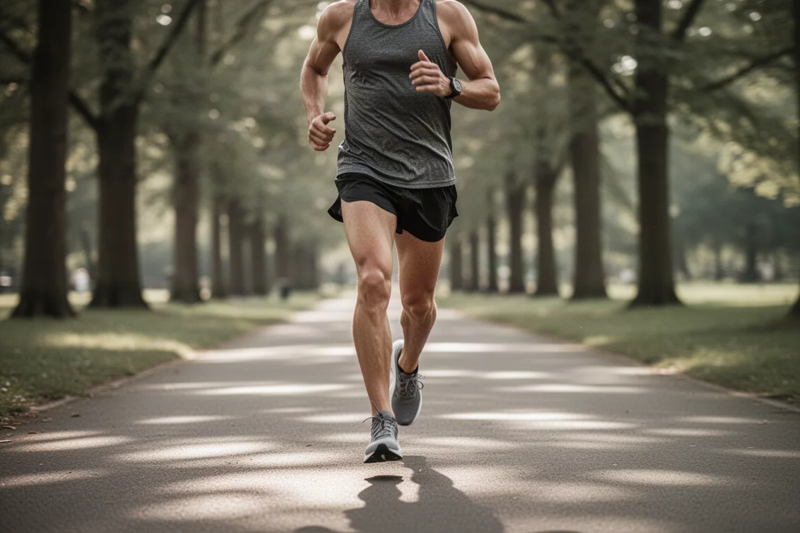 Runner moving through a park during an easy long run