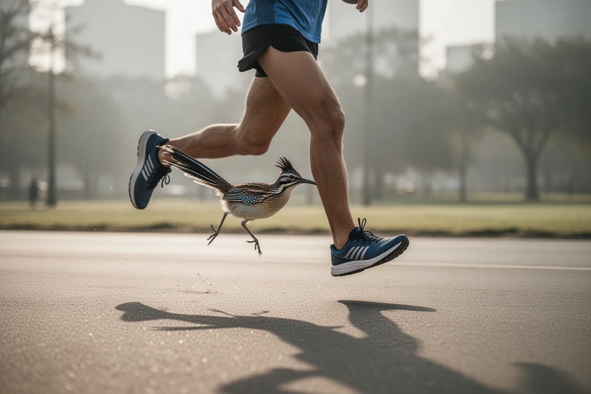 Runner picking up pace on a paved road during a tempo run
