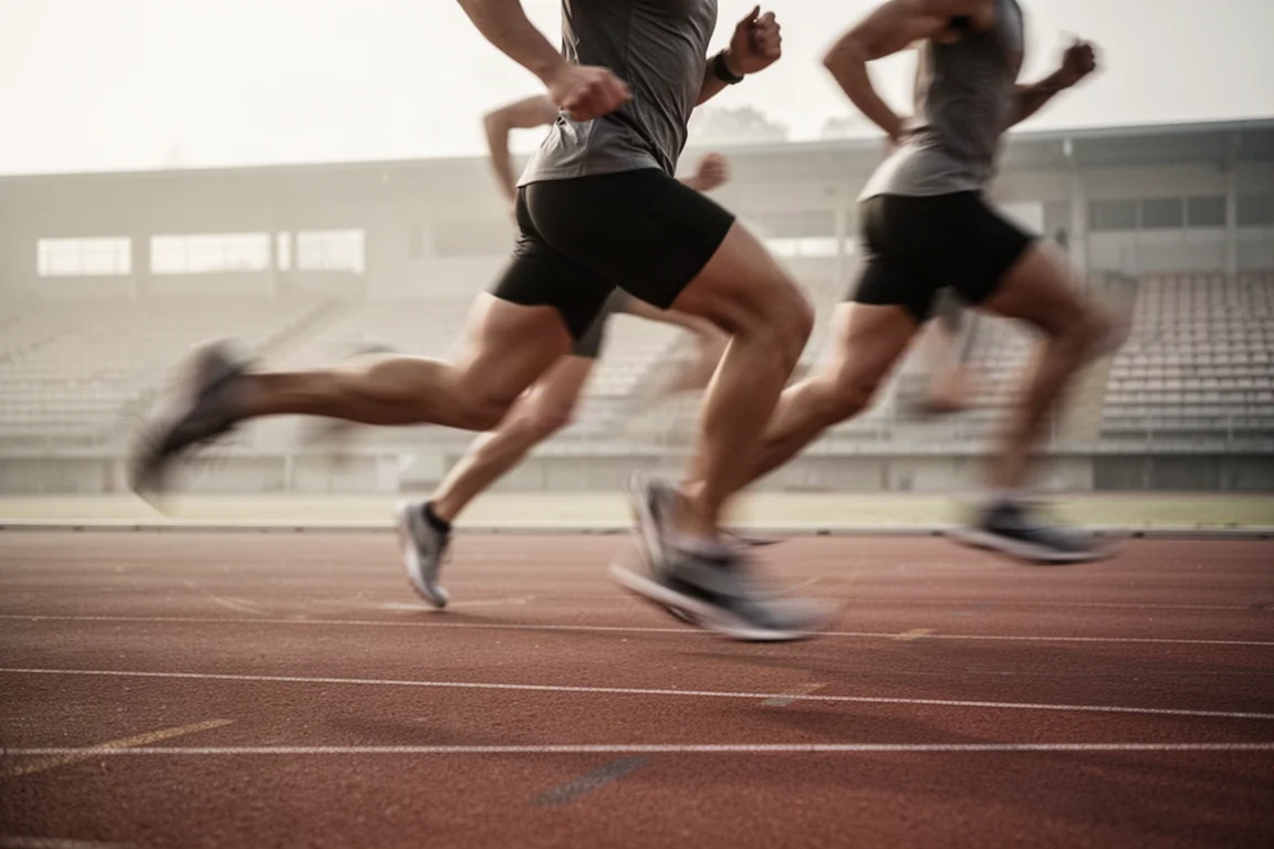 Banskild med atleter som springer snabba tempointervaller
