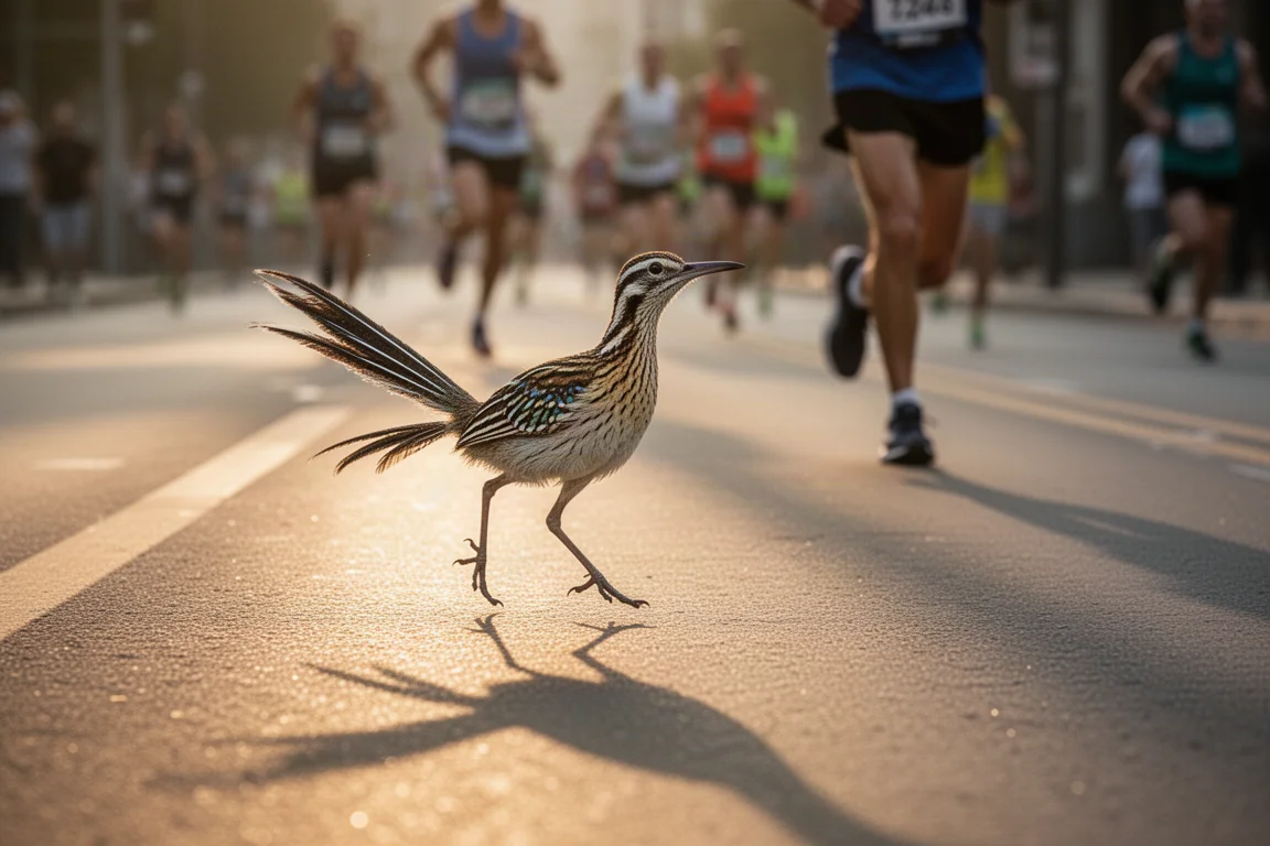 Runner lining up for a road 5K on a summer morning