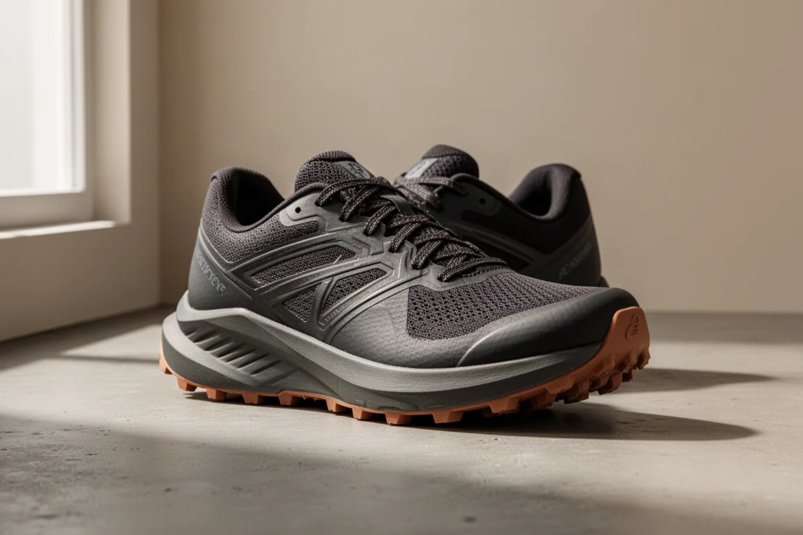 New Balance FuelCell SuperComp Trail shoe on a matte concrete surface