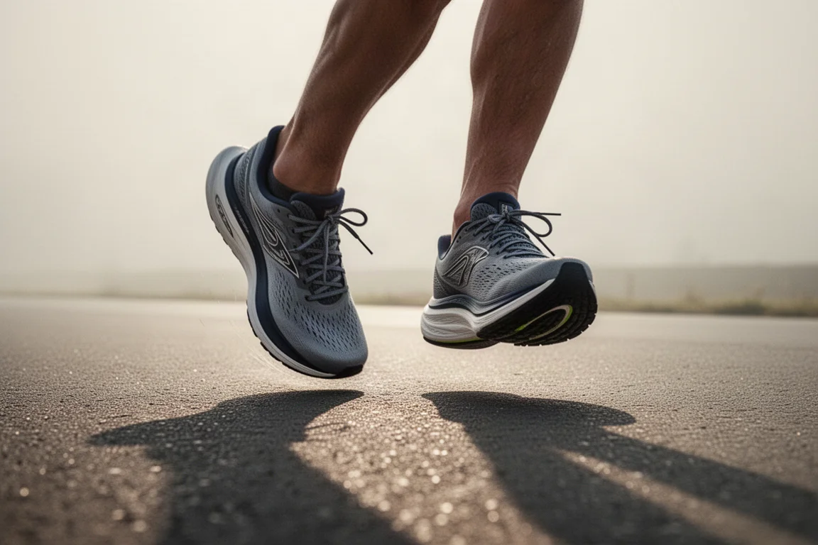 Runner standing into strong wind on an open road during blustery conditions