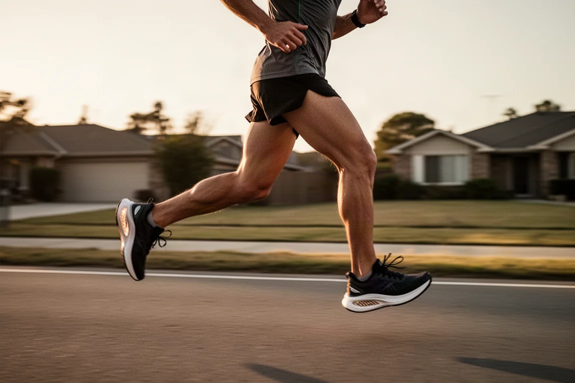 Outsole of a running shoe showing extensive rubber coverage under bright light