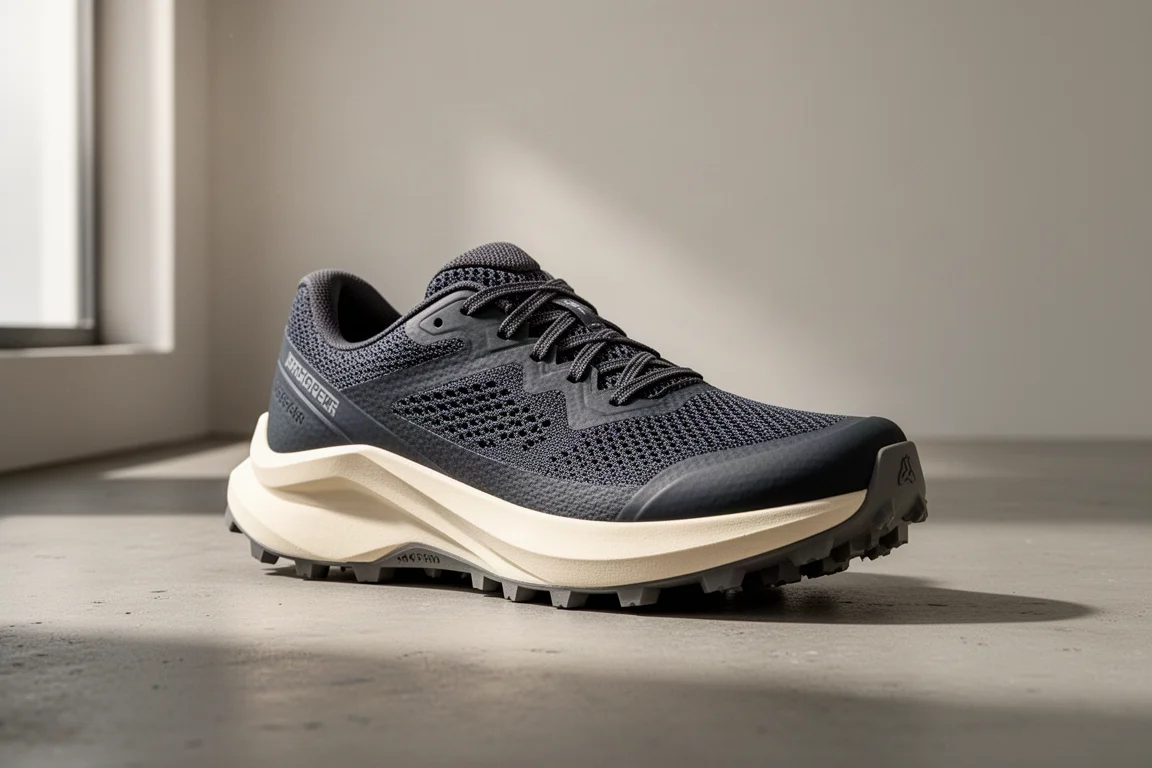 New Balance Hiero V8 Trailrunning-Schuh auf matten Betonflächen