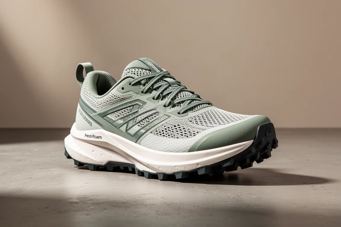 New Balance More Trail V3 trail running shoe on a concrete surface