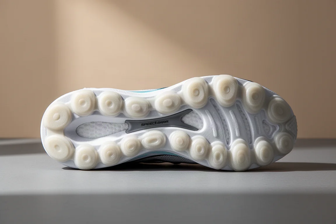 Pod della suola a nubi segmentate sulla parte inferiore di una scarpa da running